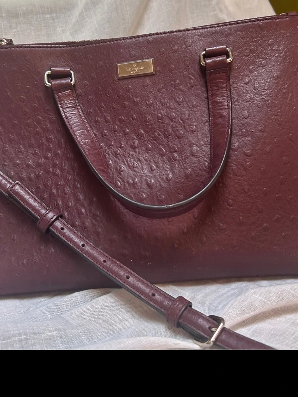 kate spade Deep Burgundy Leather Tote with Gold Plaque